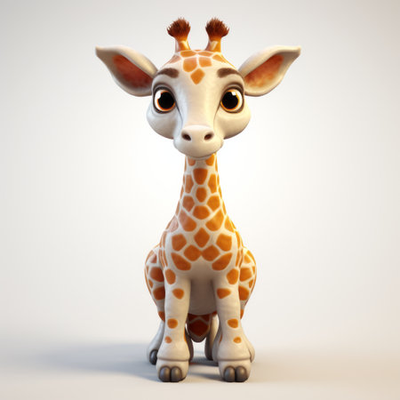 a 3d cartoon giraffe model is depicted in this photo, showcasing a realistic and hyper-detailed rendering style. the giraffe exudes a cartoonish innocence with its light white and light orange coloration. created using cinema4d, this character caricature features a low depth of field effect. this photo is available under the creative commons attribution license. ai generatedの素材