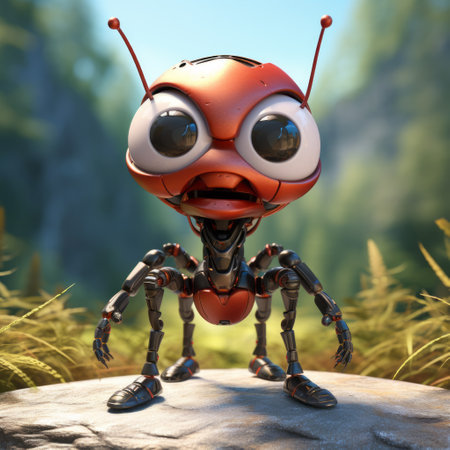 a little cute ant in a fantasy style, created in 3ds max. this high-quality 3d model showcases the ant in a front view, against a white background. the design is inspired by the style of the unreal engine. ai generatedの素材