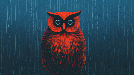 an owl perches gracefully beside a pool of rainwater, its feathers glistening in the soft light. the image is enhanced with the unique texture of a risograph ra 6300, adding depth and character to the scene. ai generatedの素材