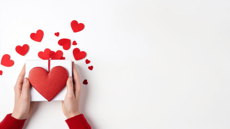 valentine's day gift decoration on solid white background with copy space. flat lay, top view, fall. ai generatedの素材