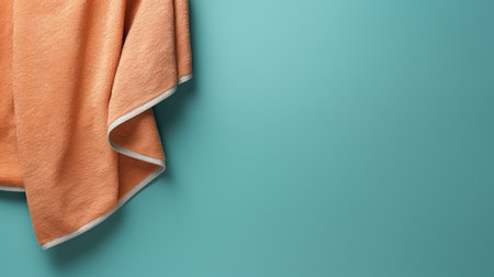orange and blue towels on a mint color background stock photo. the towels are in the style of dark teal and gray, with minimal retouching. the image is rendered in cinema4d and has a sharp attention to detail. the composition is minimalistic, showcasing polished craftsmanship. the photo is available in 8k resolution. ai generatedの素材
