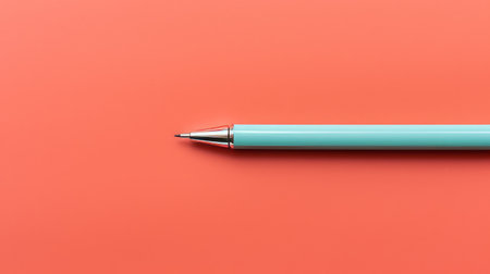 a blue pen is placed on a vibrant pink background, complemented by the contrasting colors of dark orange and light emerald. the image showcases minimal retouching, with a touch of light turquoise and silver. the craftsmanship is precise, resulting in visually tactile surfaces. the composition exudes sharp and clever humor, while maintaining a sense of precise simplicity. ai generatedの素材
