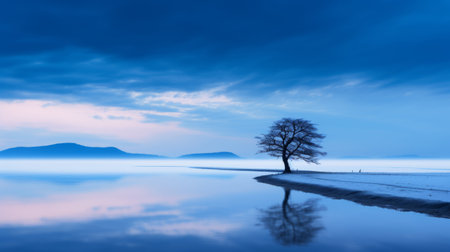 the photo showcases the breathtaking beauty of nellim as the blue hour envelops the natural landscape. with a touch of minimalism, the image captures the transparent and ethereal atmosphere. shot with a canon 5d, this high-quality, 16k hd photo truly transports viewers to this enchanting wonderland. ai generatedの素材