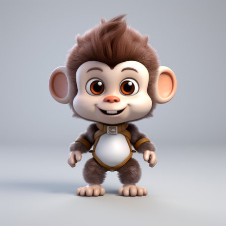 a little cute monkey in a fantasy style, created in 3ds max, is showcased in a high-quality front view. the monkey is set against a white background, giving it a clean and vibrant appearance. the design is reminiscent of the style found in the popular unreal engine. ai generatedの素材