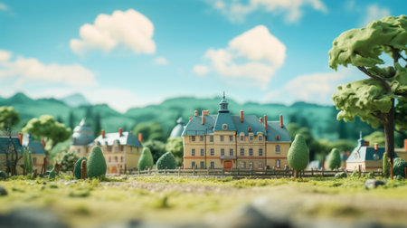 a rambouillet, resembling studio ghibli's style, is depicted in this image. the smooth rubber material enhances its appearance, while the tilt shift photography effect adds depth. ambient occlusion creates realistic shadows, and the bright baby cyan background adds a vibrant touch. ai generatedの素材