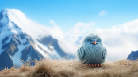 a targhee, resembling studio ghibli style, is depicted in this image. the targhee is made of smooth rubber material, giving it a unique texture. the photo has a tilt shift photography effect, adding depth and focus to the subject. the ambient occlusion enhances the overall lighting and shadows. the bright baby cyan background adds a vibrant and lively touch to the composition. ai generatedの素材