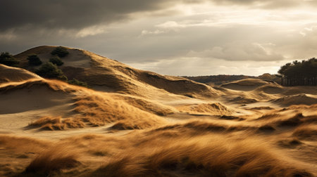 a stunning photograph of denmark's dune hills, beautifully captured by a skilled professional photographer, showcasing perfect lighting and highlighting the natural beauty of the landscape. ai generatedの素材