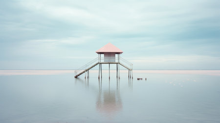 a life boat floats on the sea, surrounded by a cloudy sky. this surreal image, reminiscent of elsa bleda's style, features light pink and aquamarine tones. the architectural landscapes create a cabincore aesthetic, while the saturated pigment pools add vibrancy. the composition exudes harmony with nature, akin to the works of gediminas pranckevicius. ai generatedの素材