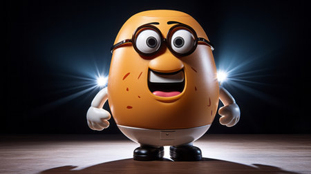 a hyper-realistic and insanely detailed mr. potato head is captured in an elegant and dynamic pose. this ultra-detailed photograph showcases the intricate details of the toy, with volumetric lighting adding depth and drama. shot on a 25mm lens with a shallow depth of field and tilt blur, the image is a testament to the artistry of photography. ai generatedの素材