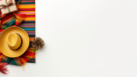 cinco de mayo gift decoration on solid white background with copy space. flat lay, top view, fall. ai generatedの素材