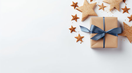 hanukkah gift decoration on solid white background with copy space. flat lay, top view, fall. ai generatedの素材