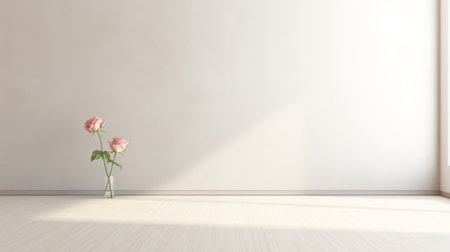 a rose stands in the middle of an empty room, creating a captivating image of abstract minimalism. this photograph, in the style of playful minimalism, showcases the beauty of simplicity. with a resolution of 3840x2160, it is perfect for those who appreciate minimalist portraits and ceramics. explore the world of post-minimalism with this stunning stock photo. ai generatedの素材