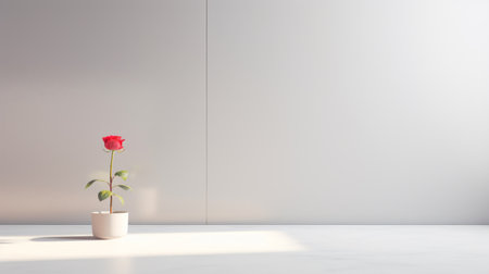 a rose stands in the middle of an empty room, creating a captivating image of abstract minimalism. this photograph, in the style of playful minimalism, showcases the beauty of simplicity. with a resolution of 3840x2160, it is perfect for stock photos and royalty-free images. the minimalist portraits and ceramics add to the post-minimalism aesthetic. ai generatedの素材