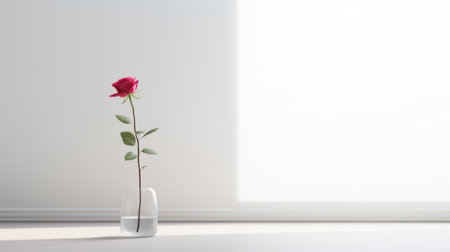 a rose stands in the middle of an empty room, captured in this abstract minimalism photograph. this stock photo showcases the beauty of simplicity and minimalistic aesthetics. with a resolution of 3840x2160, it is perfect for those who appreciate minimalist portraits and ceramics. the image exudes a playful yet serene vibe, making it a great addition to any collection of post-minimalism artwork. ai generatedの素材
