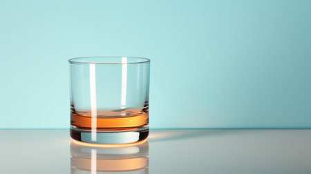 a 3d rendered glass displays a captivating blend of mulled wine and whiskey, creating a visually stunning composition. the minimalist color field features a combination of light orange and sky-blue hues, evoking a sense of elegance. the topcor 58mm f14 lens captures the scene with a dramatic perspective, reminiscent of the american barbizon school of art. this handsome image showcases the artful utilization of colorsの素材