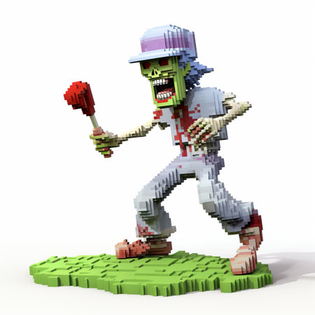 an animated 3d brick-made character in the style of cross processing, resembling iconic pop culture caricatures. this character draws inspiration from artists such as john blanche, rafael albuquerque, and valentine hugo. the sculpture features a polychrome design with a combination of dark white and light green tones. ai generatedの素材