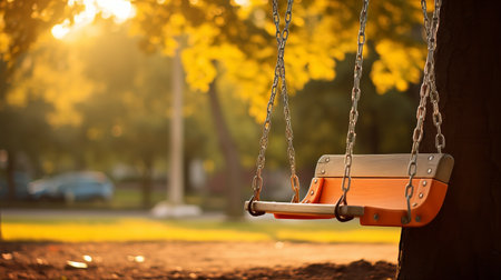an insanely detailed and intricate swing set, captured in an ultra-realistic photograph. the shot was taken on a 25mm lens, with a depth of field and tilt blur effect. the image showcases the intricate details of the swing set, with dramatic lighting and soft volumetric effects. the photo is incredibly detailed, with a resolution of 32k, and features various lighting techniques such as backlighting andの素材