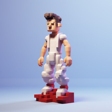a photo of a cool man in the style of low poly, featuring modular constructivism elements. inspired by the works of fernando amorsolo, the image showcases a low depth of field and highly detailed figures. the protagonists, made of plastic, exude a youthful vibe. ai generatedの素材