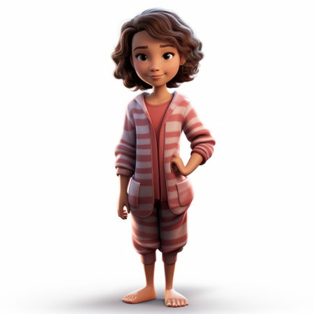 the girls' clothing in this photo is a light pink color with gold trim. the style of the clothing is rendered in unreal engine, resembling disney animation. the photo is a studio portrait featuring striped patterns. the girls appear to be a bit soggy, but the vibrant colorism and lighting give the image a lively and playful vibe, perfect for kids. ai generatedの素材