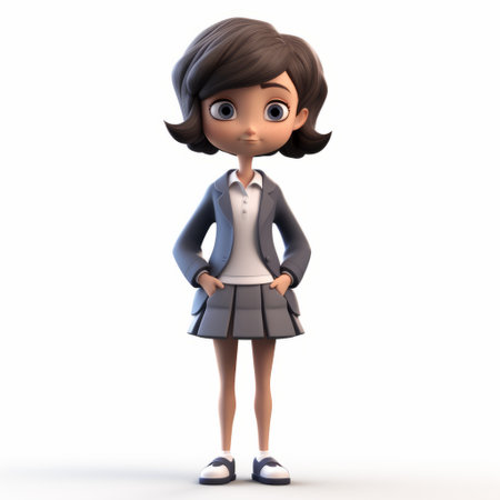a 3d model of a schoolgirl is depicted in this photo, showcasing a cartoonish character design with figurative textures. the playful yet sophisticated style captures the essence of a spanish school setting. rendered in maya, the model exudes understated sophistication, highlighted by the shiny eyes. ai generatedの素材