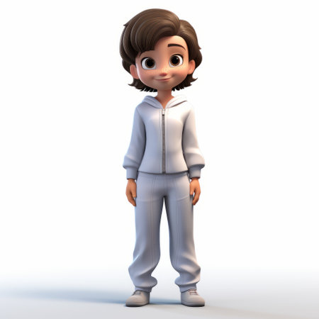 elizabeth, a 3d rendered cartoon character, is depicted wearing a jumpsuit and sporting short hair. the full-body image showcases her unique style against a clean white background. ai generatedの素材