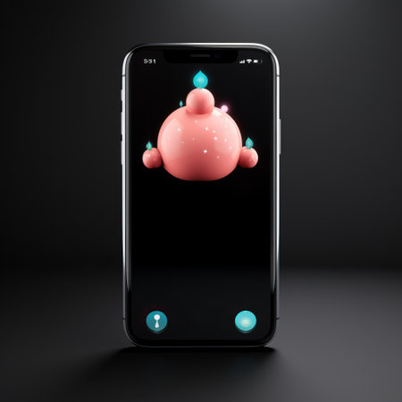 a pink telephone on a black background displays a cute cartoon animal icon. the design is inspired by hyper-realistic sci-fi art, featuring luminous spheres and organic sculpting. the color palette includes light red and light aquamarine, creating a vibrant and playful look. the artwork combines elements of 2d game art, fluid photography, and minimalism with movement. ai generatedの素材