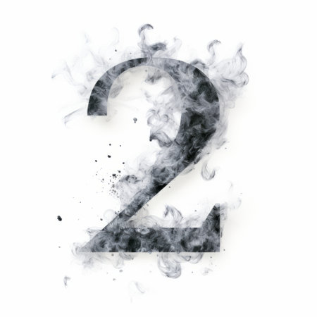 number two in smoke isolated on white background, encaustic style, gothic illustration, anton fadeev, innovative page design, serge marshennikov, award-winning, zack snyder. ai generatedの素材