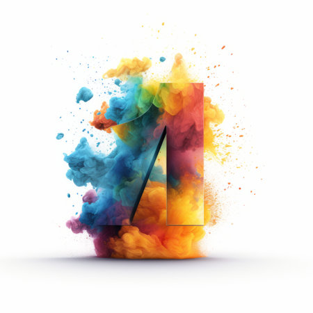 the number two in a colorful splash stock image, featuring a realistic style with surrealistic elements. this image showcases the use of screen tones, a muted colorscape mastery, letterboxing, and an accurate and detailed depiction. the strong use of color and a realistic color palette further enhance the visual impact of this vibrant composition. ai generatedの素材