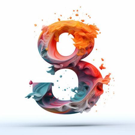 a big, colorful letter with a splash of liquid, creating a rounded shape. this 3d artwork by matthias haker combines numerical complexity and layered imagery with subtle irony. the impressionist brush strokes add depth and texture, giving the illusion of three-dimensionality. perfect for a website or any art enthusiast seeking a visually captivating piece. ai generatedの素材