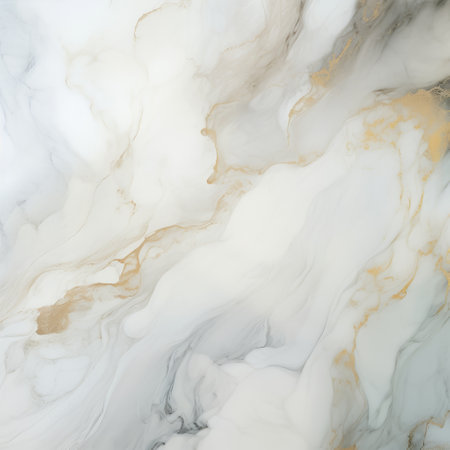 a photo of seamless wallpaper patterns featuring ethereal watercolor washes in light white and dark gold. the marbleized, layered textural surfaces create a captivating visual effect. the ethereal cloudscapes and golden hues add a touch of elegance. this wallpaper design is reminiscent of kintsugi, showcasing the beauty of imperfections. ai generatedの素材