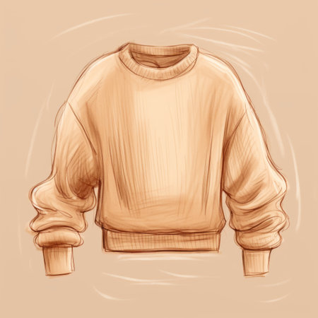 a vintage-inspired sepia-toned vector illustration of a women's sweater. the illustration is done in a pencil sketch style, featuring light orange and light brown colors. the sweater has a hip-hop style with a touch of rusticcore, showcasing realistic attention to detail reminiscent of the 1990s. ai generatedの素材