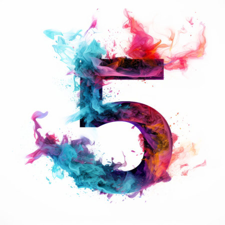 an apple five is depicted in this photo, adorned with a splash of colorful paint. the artwork is created in the style of numerical complexity and is inspired by tattoos. the image showcases vibrant explosions of color, with a mix of dark crimson and light aquamarine hues. the artist has paid attention to the texture of fur and feathers, while the background has a smokeyの素材