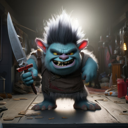 a playful caricature of a bunnycore character from trolls 2 is depicted in this photo. the image showcases dynamic brushstrokes and vibrant colors, with a softbox lighting setup adding depth and dimension. the character is rendered in a style reminiscent of vray tracing, highlighting the details of its features. the background features a combination of light gray and indigo tones, creating a visually appealing contrast.の素材