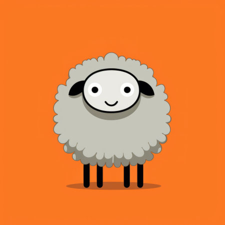 a white sheep stands against an orange background, showcasing simplistic character design. this editorial illustration on flickr features dark gray and gray tones, along with vibrant colors in a colorized caricature style. the image captures the essence of supernatural creatures in a visually appealing manner. ai generatedの素材