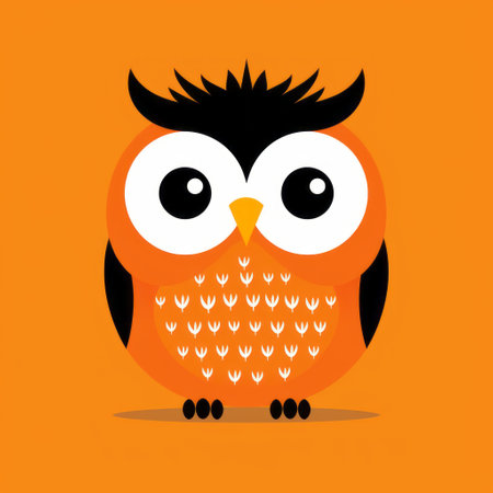 a cute orange owl perched on an orange background, showcasing a simplified and stylized portrait. this dark humor graphic print features bold color contrast, minimalist graphic design, and a strong use of contrast. perfect for halloween enthusiasts and those who appreciate bold and colorful graphic design. ai generatedの素材