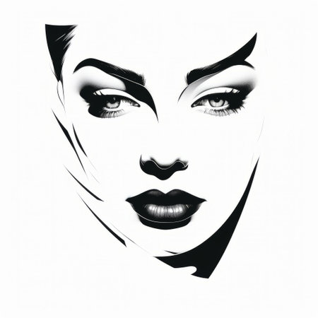 a vector illustration of a figure in dramatic black and white, reminiscent of gritty hollywood glamour and dc comics. inspired by the style of richard phillips, this artwork showcases expressive eyes and an eye-catching composition. the strong use of negative space adds to the overall impact of the image. ai generatedの素材