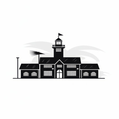 a black clock tower icon, reminiscent of the new york school style, showcases serene maritime themes. the high-key lighting enhances the folk-inspired illustrations and distinctive character design. this editorial illustration captivates with its blown-off-roof perspective. ai generatedの素材