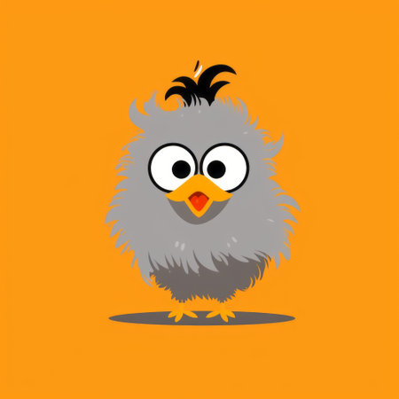 colorful bird standing in front of orange background with black features. witty and clever cartoon style, dark gray and gray, furry art, cute cartoonish designs, elegant, emotive faces, bulbous, crisp graphic design. ai generatedの素材