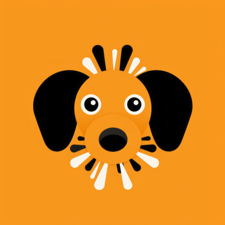 a dog head vector icon featuring a playful and whimsical style. the icon is designed with a combination of light orange and black colors, inspired by the memphis design. it is a graphic design-inspired illustration that captures the essence of a whimsical children's book illustrator. the image portrays a sense of explosive wildlife. ai generatedの素材