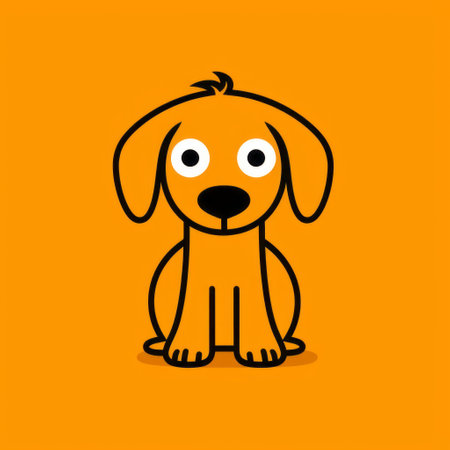 a cute dog with a funny face is depicted in this simplistic vector art. the dog stands out against an orange background, creating a vibrant contrast. the clean and sharp inking technique enhances the clean and simple designs, reminiscent of graphic illustrations found in storybooks. this artwork draws inspiration from artists like antony gormley and bojan jevtic. ai generatedの素材