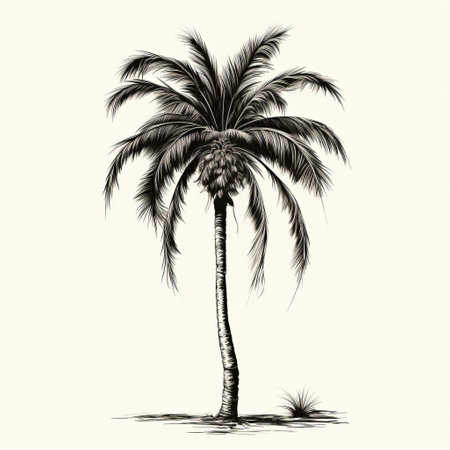 a black and white realism style painting of a palm tree, featuring tropical symbolism and delicate chromatics. this artwork showcases elements of desertwave and hyperrealistic illustrations, with bold and cartoonish lithographs. the level of detail in this highly realistic depiction is truly remarkable. ai generatedの素材