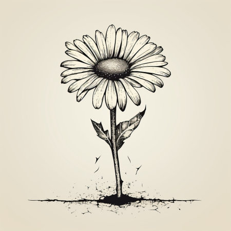 analog drawing of a bloom flower, featuring inky shadows and vintage imagery. this artwork is created in the style of psychological phenomena illustrations, with witty and clever cartoons and poignant symbolism. the artist emphasizes emotion over realism, resulting in a thought-provoking and visually captivating illustration. ai generatedの素材