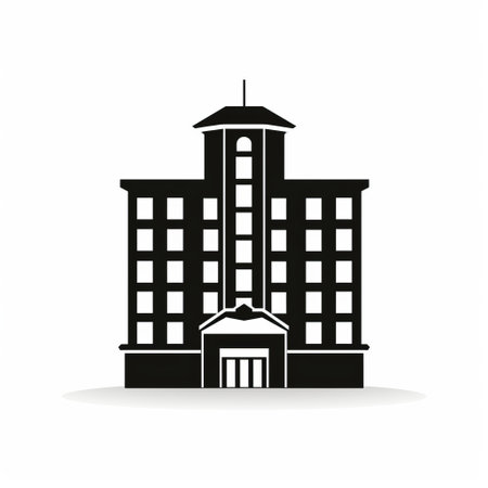 hotel building icon in black vector, designed in the academicism style of john hejduk. the clean and sharp inking, inspired by alson skinner clark, adds a touch of elegance. against a white background, the positive-negative space creates a visually striking effect. perfect for cad (computer aided design) projects. ai generatedの素材