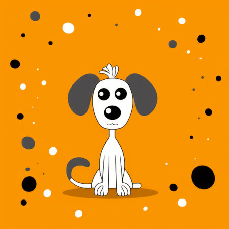 a playful and expressive black and white illustration of an angelic dog sitting on an orange background. this creative commons attribution artwork features distinctive noses and is characterized by its dotted, sparse, and simple style. the witty and clever cartoons add an extra touch of charm to this delightful image. ai generatedの素材