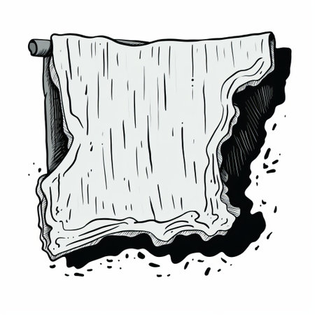 a woodcut-style illustration of a piece of cloth on a desk, featuring accurate topography and a white background. the gothic-inspired design showcases a simplistic cartoon-like depiction with detailed drapery, giving it a unique and artistic touch. the cloth appears slightly soggy, adding to the overall aesthetic of the image. ai generatedの素材