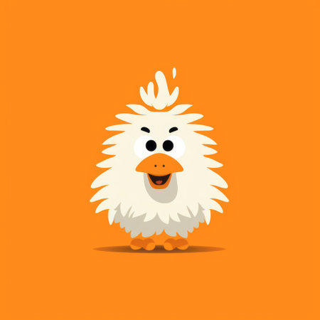 a cute chicken icon with expressive character design is featured on an orange background. the spiky mounds and playful character design add a unique touch to this adorable image. the light white and white colors create a vibrant contrast, while the velvia effect enhances the overall appeal. this furry art piece showcases a delightful and slightly grotesque character. ai generatedの素材