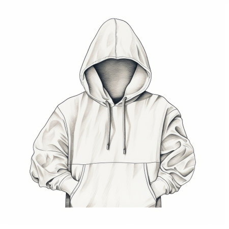 a detailed shading illustration of a person wearing a hoodie is depicted in this hyperrealistic artwork. the ivory-colored background enhances the focus on the subject, while the use of fabric is skillfully portrayed. the illustration showcases a primitivist style, capturing the essence of the subject in a captivating manner. ai generatedの素材