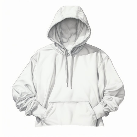 a white hoodie with an open hood is depicted in this hyperrealistic portrait. the artist skillfully incorporates contour line and foreshortening techniques to create a visually striking image. the uniformly staged composition adds to the precisionist style of the artwork. the color palette consists of light gray and amber tones, enhancing the overall aesthetic appeal. this piece was commissioned for a specific purpose. ai generatedの素材