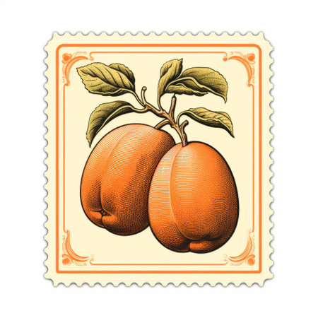 an americana-inspired postcard featuring a nostalgic illustration of an orange with a plant. the design incorporates soft and rounded forms reminiscent of traditional chinese art, while also showcasing graphical punch. the image evokes a sense of nostalgia and showcases the beauty of nature through its majestic ports. ai generatedの素材