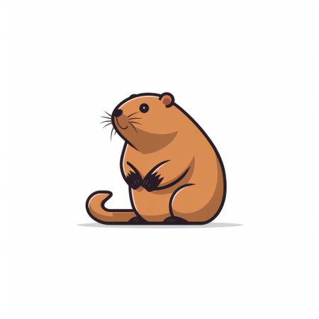 a cute cartoon beaver, in the style of a minimalist graphic designer, is isolated on a white background. this adorable image is perfect for logos and can be used in various projects. shot on 70mm, this high-resolution image showcases the beaver's details in large-scale. it appeals to fans of caninecore and those who appreciate the connection between animals and people. ai generatedの素材